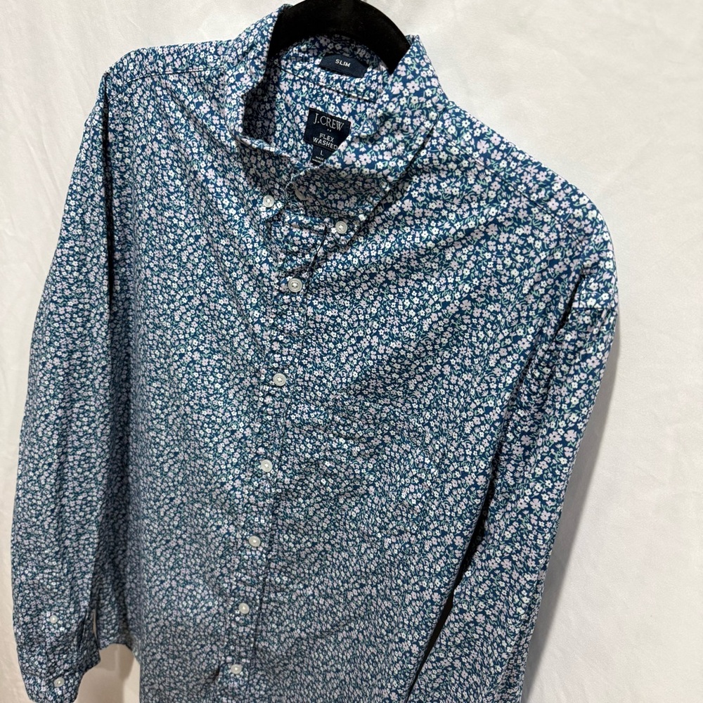 J Crew Slim Flex Washed Shirt Micro Floral Button Down Large Artsy Spring Office - Picture 4 of 11